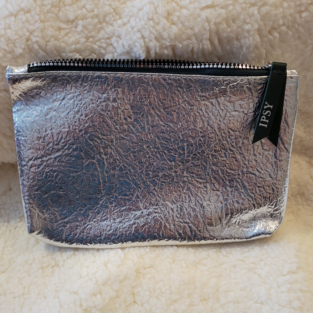 NEW Ipsy Silver December 2019 Metallic Glambag Makeup Bag NWOT - Picture 3 of 6